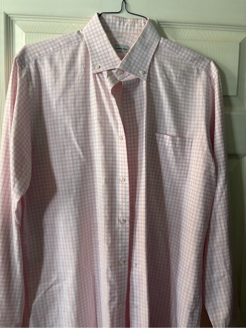 Rossetti Uomo Men's Pink Checked Button-Down Shirt with Chest Pocket